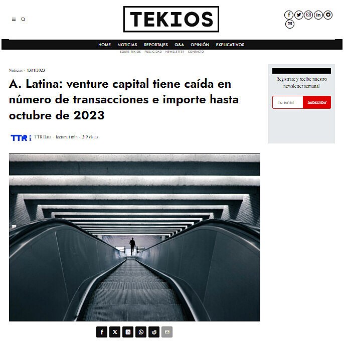 A. Latina: venture capital tiene cada en nmero de transacciones e importe hasta octubre de 2023